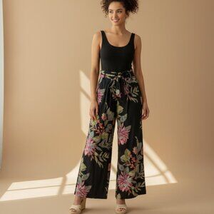 PATRONS OF PEACE Dark Floral Ultra Wide Leg Resort Boho Pants Womens M Vacation